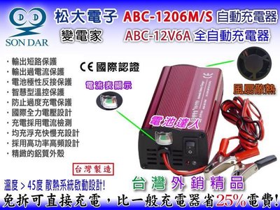 新莊【電池達人】變電家 ABC-1206M 松大電子 汽車電池 充電機 電瓶充電 12V6AH 雙電壓 LED 電流表