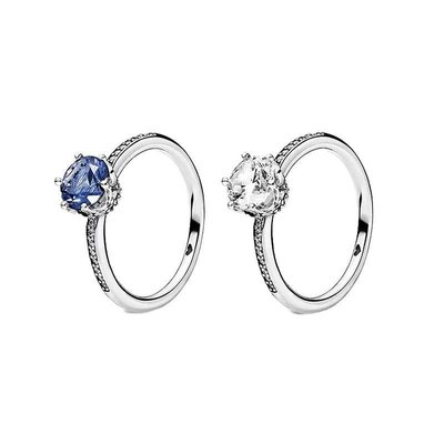 女生戒指 節日禮物 閃耀皇冠指環2021新款藍色寶石S925白色鋯石-雙喜生活館
