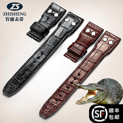 代用錶帶 手錶配件 智盛適用于萬國IWC鱷魚真皮錶帶飛行員大飛系列葡萄牙錶帶葡7男士