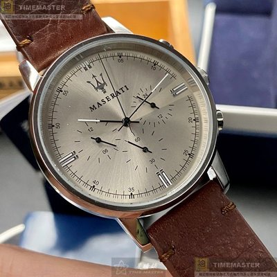 MASERATI手錶,編號R8871630001,42mm銀錶殼,咖啡色錶帶款