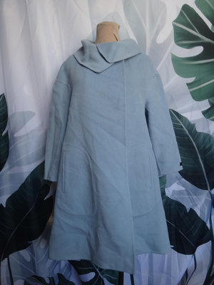 jacob00765100 ~ 正品 giordano ladies hand made 水藍灰色雙面穿 七分袖羊毛大衣/外套 size: 2