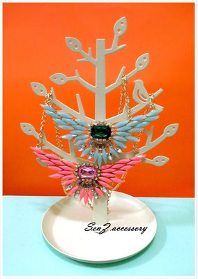 【 SenZ accessory 】誇張羽翼 百搭馬卡龍色翅膀方鑽寶石 / 造型項鍊 / 韓版 / 橘粉 / 粉藍