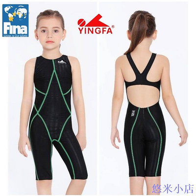 悠米小店Yingfa 女童競技泳衣 FINA 認可專業訓練賽車護膝防水耐氯泳衣青少年女孩