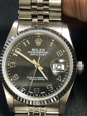 特價 二手港錶 港勞 勞力士RolexDateJust 16234 白鋼殼帶、罕見黑CD紋數字面盤 錶徑36mm