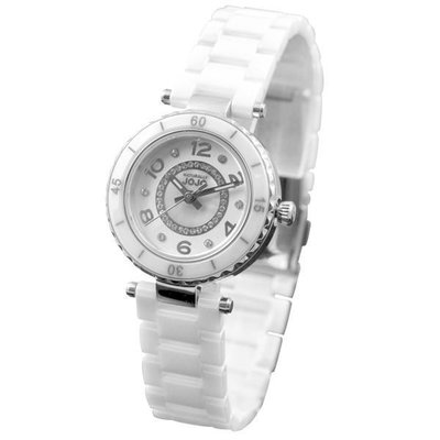 JOJO小巧迷人晶鑽點綴手腕錶-白陶瓷錶 女錶 ／JO96781-80F