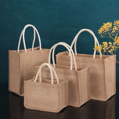 亞麻手提袋 麻布手提袋 購物亞麻袋 環保可重複使用的黃麻包 防水購物袋 天然亞麻袋 時尚柔軟的棉花手提袋-麥德好服裝包包