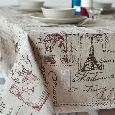 棉麻桌布 歐式鐵塔多用蓋巾布 咖啡防塵蓋
