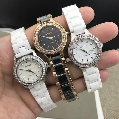 手錶帶 現貨DKNY唐可娜兒手錶白色陶瓷錶時尚鑲鉆簡約石英防水女錶NY8206