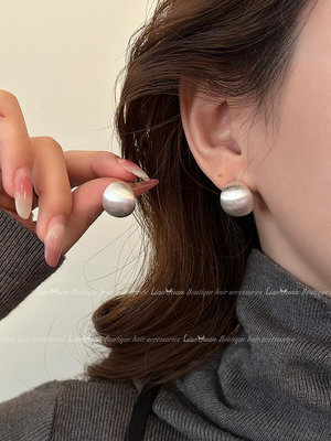 簡約拉絲金屬圓球耳釘女2024新款爆款高級感輕奢耳環韓國氣質耳飾~告白氣球