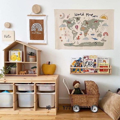 地圖世界地圖帆布掛布壁飾兒童房書房裝飾背景布掛圖
