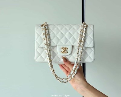 二手Chanel CF23 Classic flap bag A01113白色球紋牛皮金扣