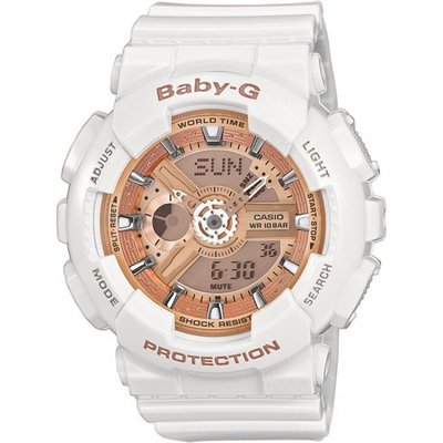 公司貨【金台鐘錶】CASIO 卡西歐 BABY-G 女錶 橡膠錶帶 白玫瑰金 BA-110-7A1
