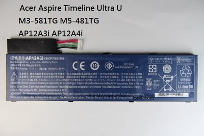 宏碁ACER Aspire Time U M-3 581TG M5-481TG AP12A3i 原裝電池