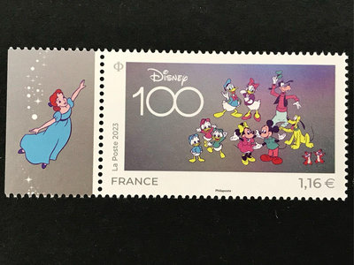 法國 2023.10.09 迪士尼卡通100周年紀念-套票1全 65元 （版位隨機）➕10版張