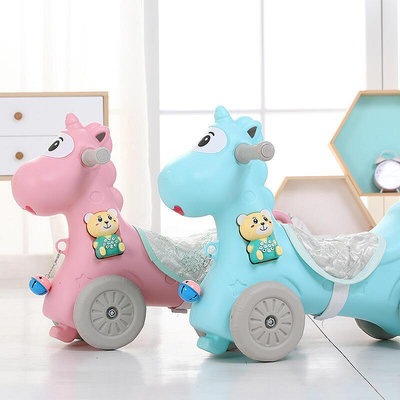 現貨：寶寶搖椅嬰兒塑料帶音樂搖搖馬大號加厚兒童玩具1-3周歲小木馬車