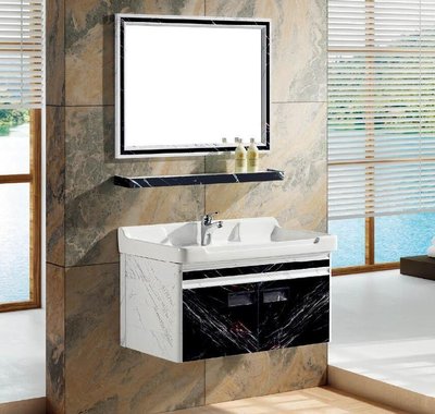 FUO衛浴:80公分 合金材質櫃體 陶瓷盆浴櫃組(含鏡子,龍頭) T9037-80