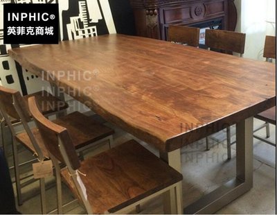 INPHIC-美式實木復古鐵藝辦公會議桌椅酒吧桌餐桌咖啡廳長方形餐桌椅-桌120_S1877C