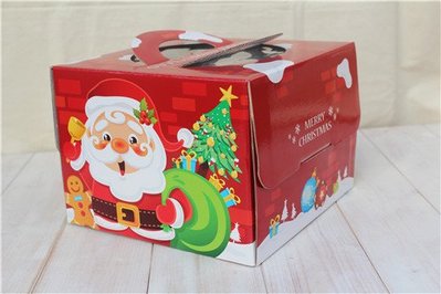 6吋手提(加高型)蛋糕盒-聖誕驚喜(附金盤)_2入_A21-4-6◎6吋.加高.手提.蛋糕.提盒.附金盤.聖誕節.紅色