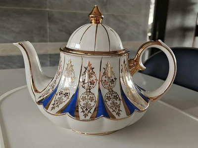 Sadler英國品牌古董瓷器塞得勒鍍金蕾絲骨瓷茶壺水壺