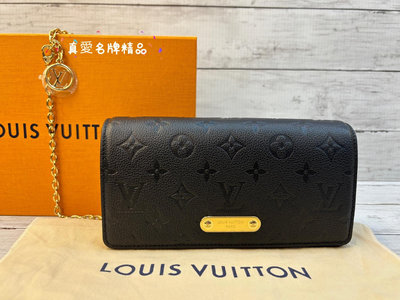 《真愛名牌精品》LV M46919 Wallet On Chain Lily 黑壓紋 翻蓋 多背法 WOC *全新*