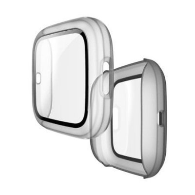 適用於Fitbit versa 2 噴油磨砂一體殼 Versa2 強化鋼化膜+PC殼一體保護套 手錶保護套全包錶殼-竹泓
