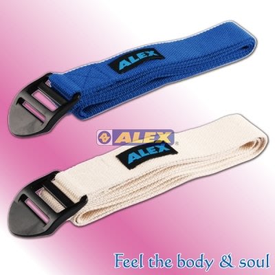 [凱溢運動用品] 台灣製造 ALEX B-23 瑜珈伸展帶(只) 米白/寶藍 瑜珈健身