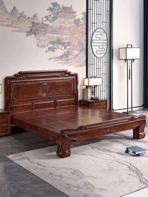 倉庫現貨出貨古典花梨木實木床新中式1.8米雙人大床主臥仿古雕花紅木婚床家具