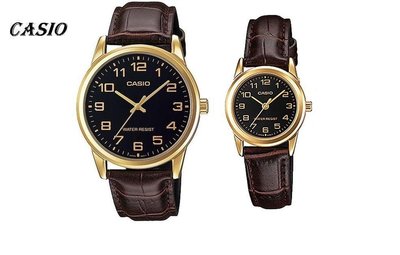 CASIO簡潔大方的三針-時分秒針設計MTP-V001GL-1B LTP-V001GL-1B 情侶對錶 皮革錶帶