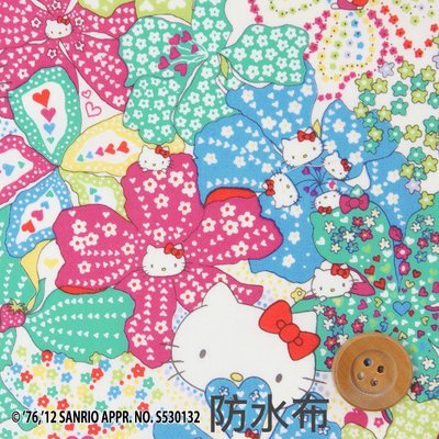 日本 Liberty x Hello Kitty  經典限量復刻 藍綠色 防水布 半米50x110cm=860元已開裁