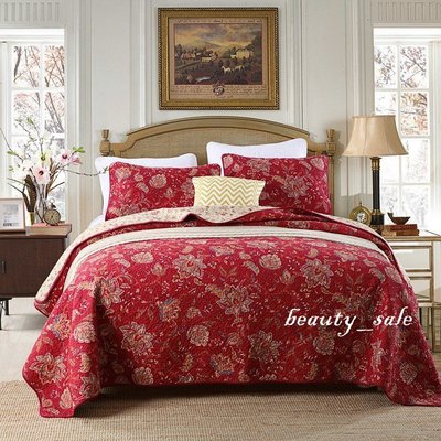 戀人   新婚   大紅   結婚用品   絎縫拼布  床組  床罩  雙人3件組加大版