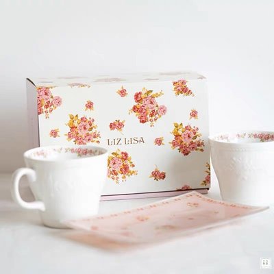 日本lizlisa立體浮雕玫瑰花陶瓷馬克杯碟套裝精緻下午茶水杯禮物