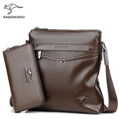 澳洲名牌 袋鼠 男士單肩側背包斜挎包商務皮包休閒時尚背包平板包手機包 送手拿包