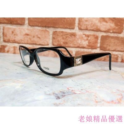 芬迪 全新真品【FENDI】F754B 施華洛世奇 方形 水鑽 黑色 膠框 光學眼鏡