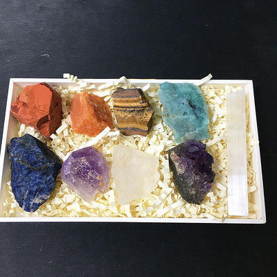 跨境 亞M遜熱賣水晶原石七彩石礦物標本水晶寶石套裝禮盒