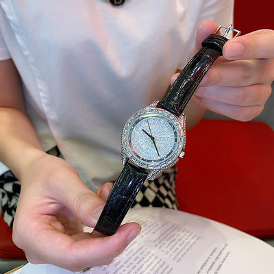 熱銷 詩高迪歐式奢華滿鉆皮帶石英女錶高級感氣質防水精鋼手錶腕錶女81 WG047