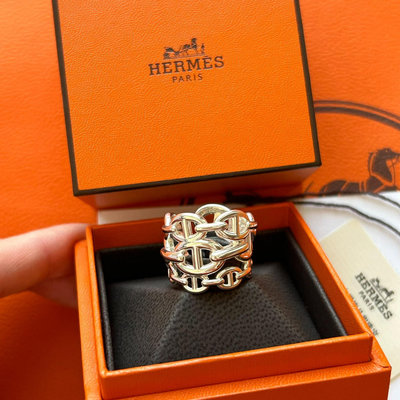全新全套Hermes愛馬仕Chaine D'ancre系列開口豬鼻子三圈戒指，52碼，黃金尺碼