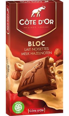 比利時代購巧克力-Cote d'Or 比利時大象牌牛奶榛果巧克力片，買10片送1片，另有提供86%黑巧克力供顧客選購。