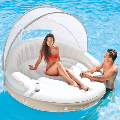 水上設備 游泳 美國INTEX 58292情侶有蓋躺椅 靠背豪華躺椅 水上躺椅 充氣浮排