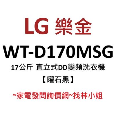 LG樂金 17kg 曜石黑 WiFi遠控 勁速洗 六道瀑布水流 第三代DD直驅變頻 直立式 洗衣機 WT-D170MSG