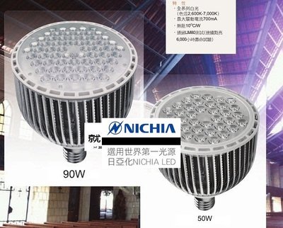 日亞化Nichia聚光型50W/90W E27/E40 台灣LED增艷4000K專賣 增亮天井燈泡/水銀燈泡/高壓納燈泡