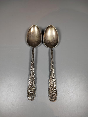 民國純銀匙羹，勺子，湯匙，一對，包真包老，完美全品，工藝精美