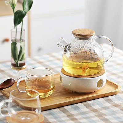 玻璃花茶壺茶葉泡茶壺耐高溫水壺蠟燭底座加熱煮茶器家用茶具套裝