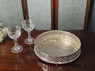 英國 鍍銀 編織 雕花  托盤  杯盤 水果盤 點心盤 裝飾盤 歐洲古董老件 m2037【卡卡頌  歐洲古董】✬