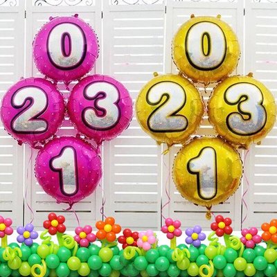 18吋 金色/粉色鐳射面數字0~9圓形鋁箔氣球 派對佈置  DIY鋁膜氣球 生日慶生派對布置