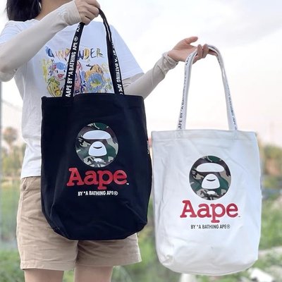 【熱賣精選】 Aape猿人頭大容量包包女日韓版時尚單肩帆布包原宿托特購物袋