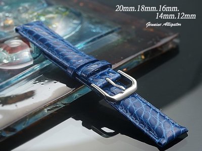 【時間探索】進口純正鱷魚皮高級錶帶短款寶藍色 ( .20mm.18mm.16mm.14mm.12mm)X2