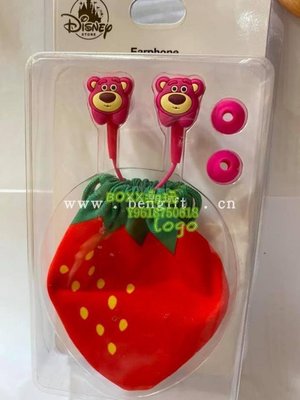 BOXx潮玩~日本正版玩具總動員草莓熊立體聲入耳式耳機帶束口收納袋