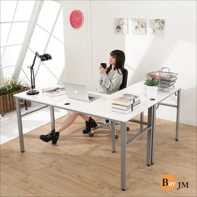 《BuyJM》木紋白低甲醛160+80公分穩重型工作桌/電腦桌附電線孔 I-B-DE086+88WH