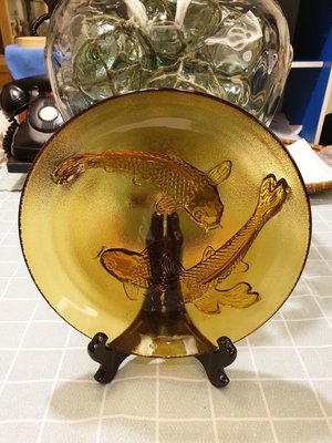 早期鯉魚玻璃圓盤/金魚盤/單價