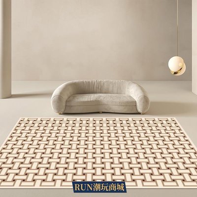 下殺-北歐地毯客廳臥室茶幾墊法式簡約幾何藝術家用米色中古風花磚地毯